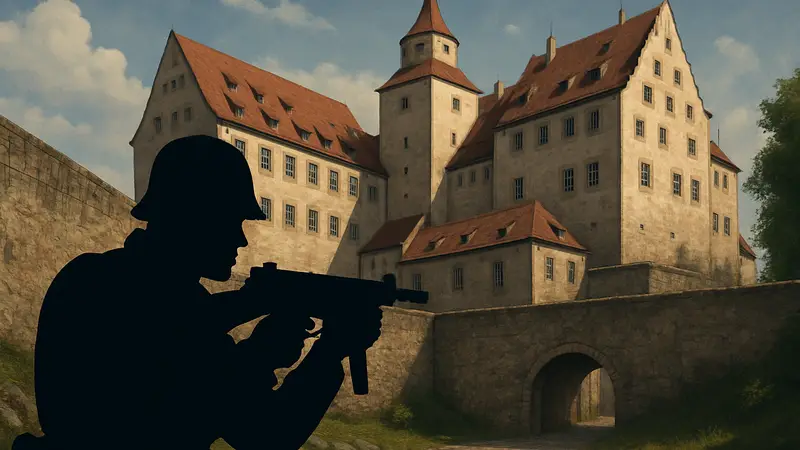 Скриншот из фанатского ремейка Medal of Honor: Retro Remake, показывающий замок Кольдиц