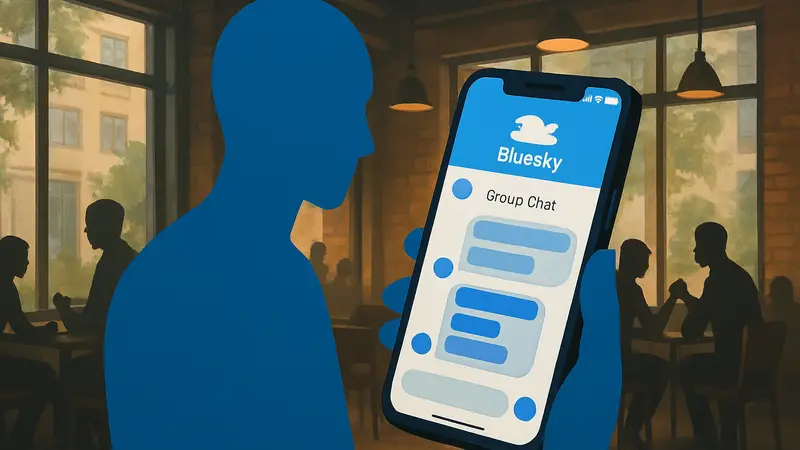 Интерфейс мобильного приложения Bluesky с окном группового чата.