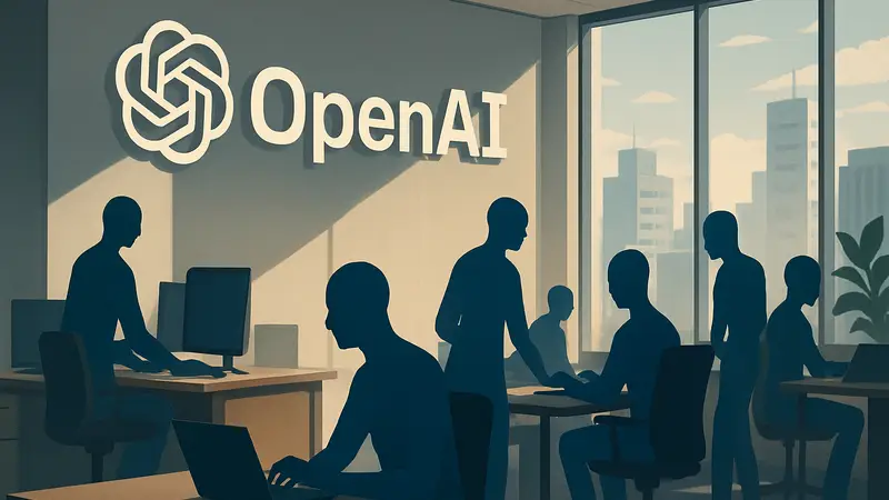 Логотип OpenAI и схематичное изображение ИИ-агентов, работающих в корпоративной среде
