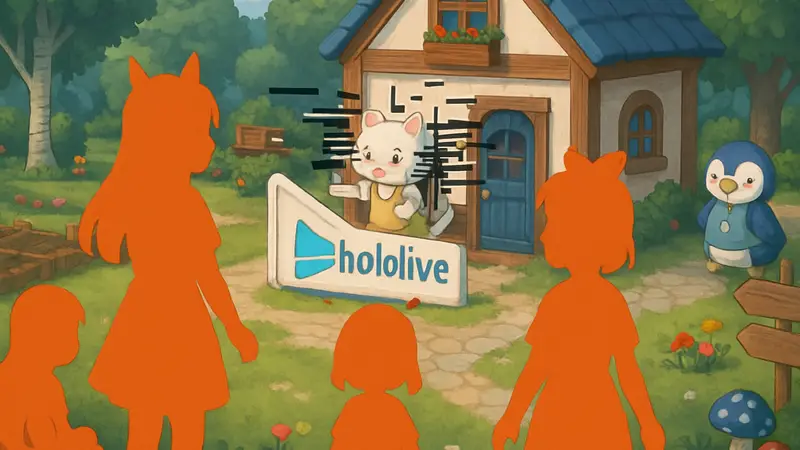 Скриншот из игры HoloVillage: Our Cozy Days, демонстрирующий милых персонажей в багги-окружении.