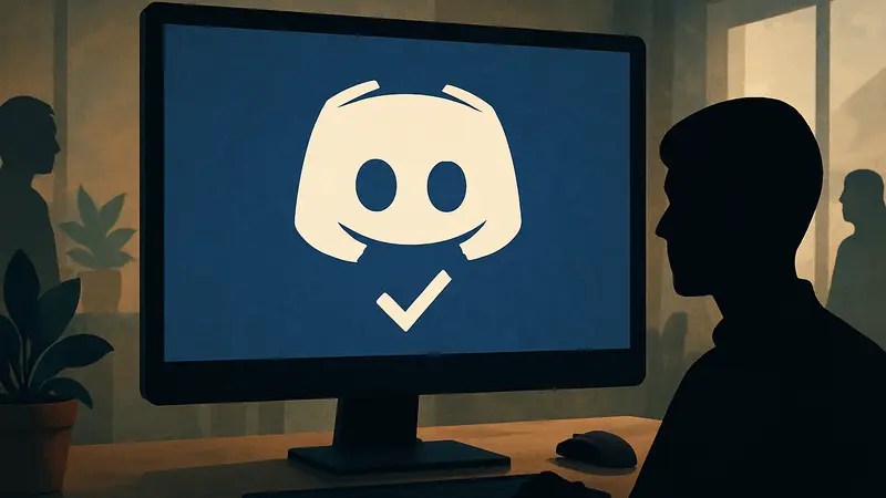 Логотип Discord на экране монитора, символизирующий исправление бага.