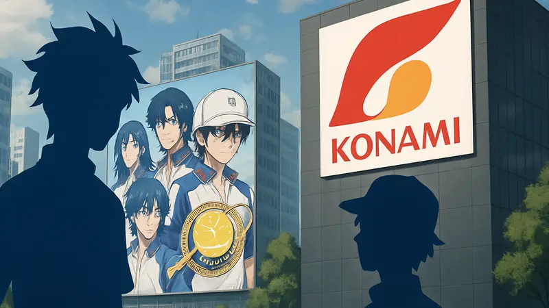Аниме-персонажи из игры Prince of Tennis и логотип Konami, символизирующие глобальный релиз.