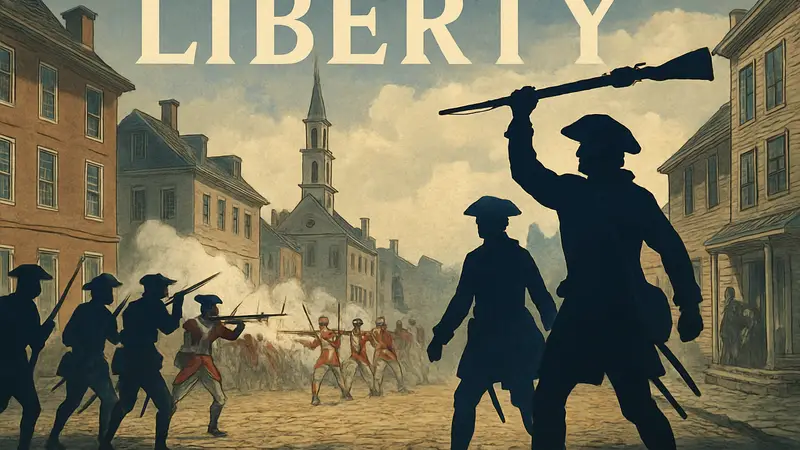 Обложка графического романа Liberty с изображением сцены Американской революции, созданный Джорданом Мехнером.