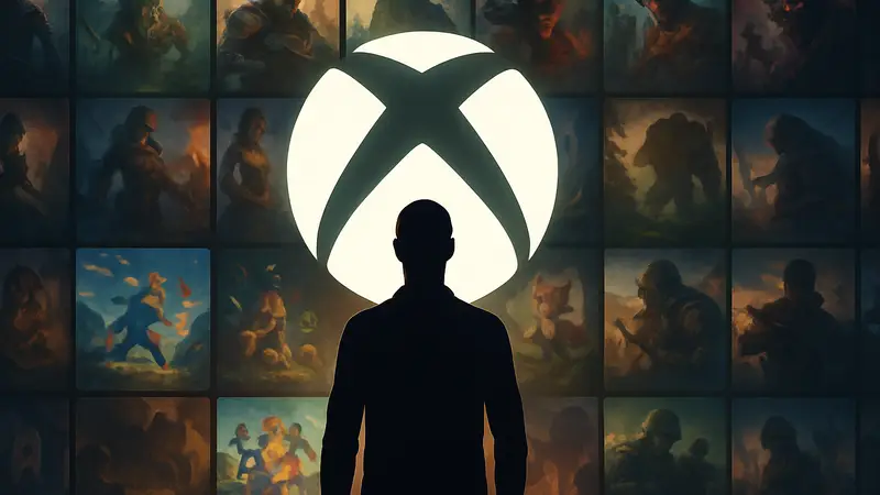 Логотип Xbox на фоне множества обложек игр, символизирующий распродажу со скидками до 95%.