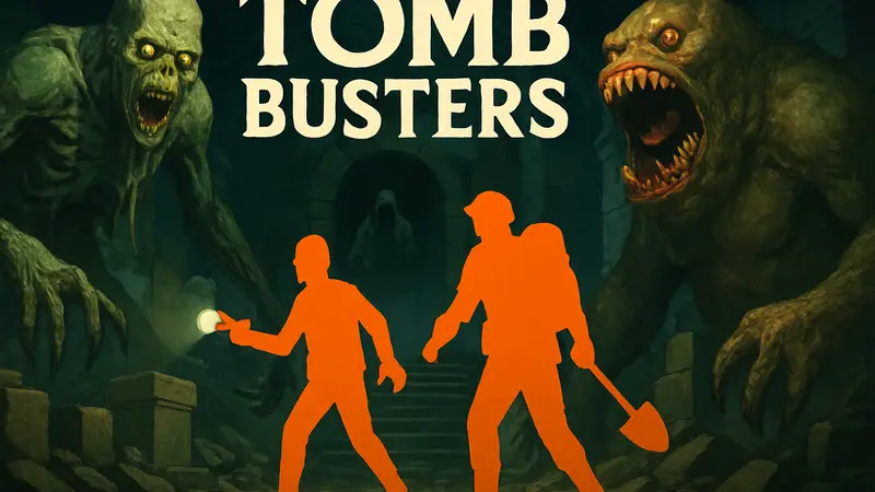 Обложка игры Tomb Busters с монстрами и персонажами, вдохновлёнными Lethal Company.