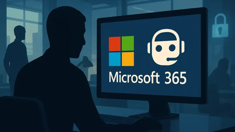 Логотип Microsoft Agent 365 на экране компьютера, символизирующий управление ИИ и безопасность данных.