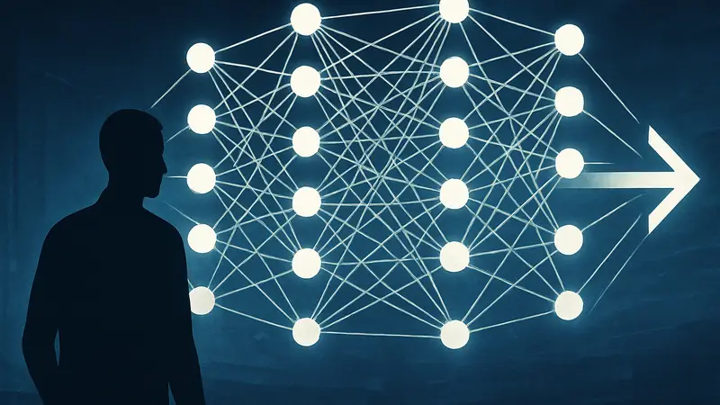 Схематическое изображение нейронной сети, демонстрирующее ускоренное обучение AI-моделей Self-Flow