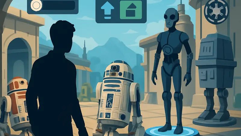 Интерфейс Fortnite Droid Tycoon с дроидами и элементами Star Wars