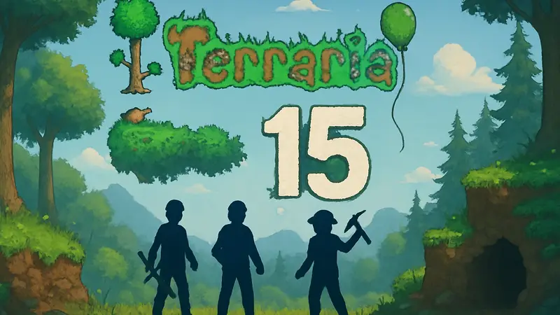 Логотип Terraria с цифрой 15 и надписью «Кроссплей скоро».