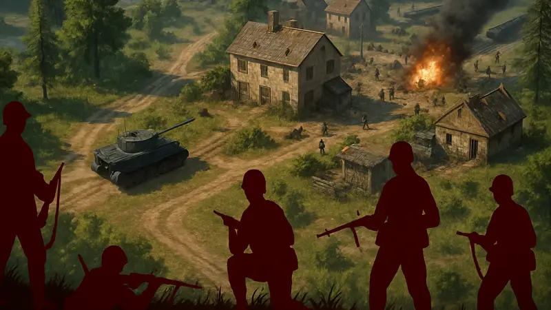 Скриншот из тактической стратегии Sudden Strike 5 с видом на боевые действия.