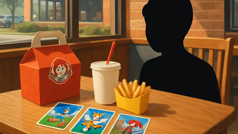Коллекционные карточки Sonic the Hedgehog, лежащие рядом с детским обедом Wendy's.