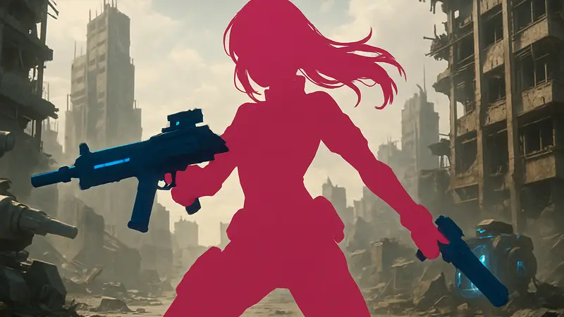 Игровой персонаж NIKKE E.H. из Heavenly Ascension в боевой позе.