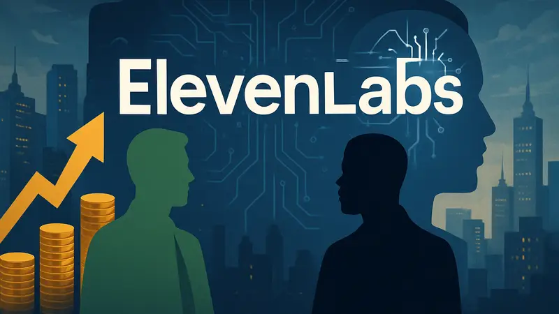 Логотип ElevenLabs с символикой инвестиций и ИИ.