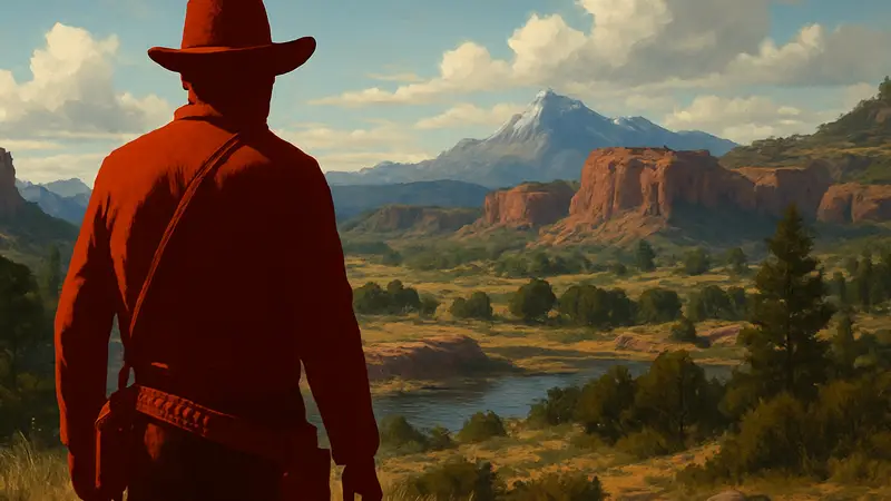 Артур Морган в Red Dead Redemption 2 на фоне диких пейзажей Дикого Запада.