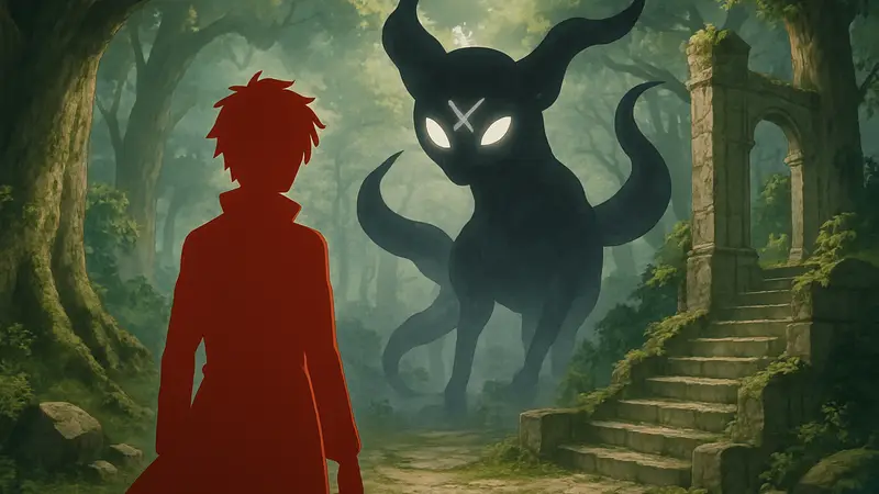 Кадр из аниме Daemon's of the Shadow Realm, демонстрирующий главного персонажа или сцену со сверхъестественной интригой.