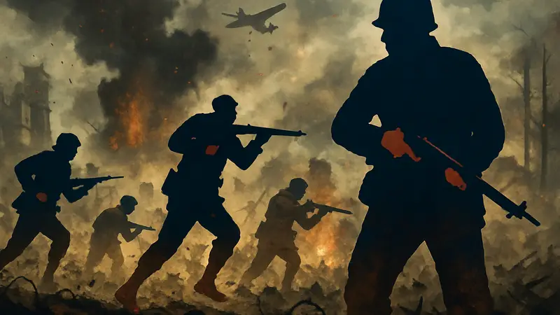 Обложка игры Call of Duty: Vanguard с солдатами на фоне боевых действий.