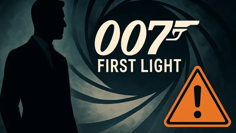 Логотип игры 007: First Light на фоне символики Джеймса Бонда с предупреждением