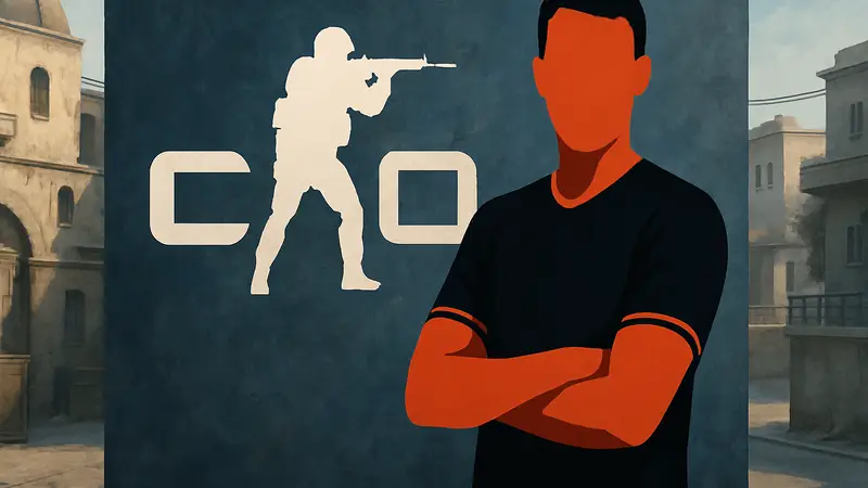 Киберспортсмен AntyVirus в форме команды, на фоне логотипа Counter-Strike.
