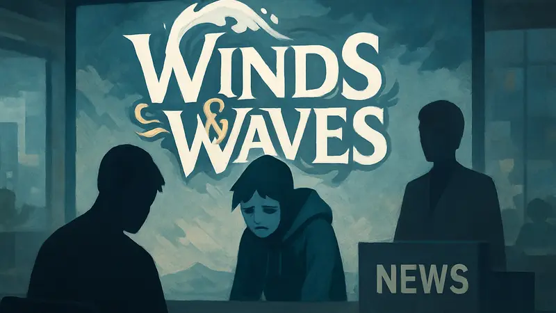 Логотип Pokemon Winds and Waves, возможно, с грустным персонажем. Новости игр.