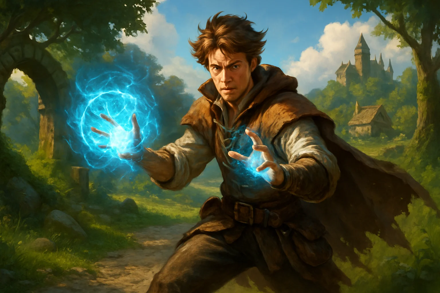 Главный герой игры Fable в фэнтезийном мире, демонстрирующий магические способности.