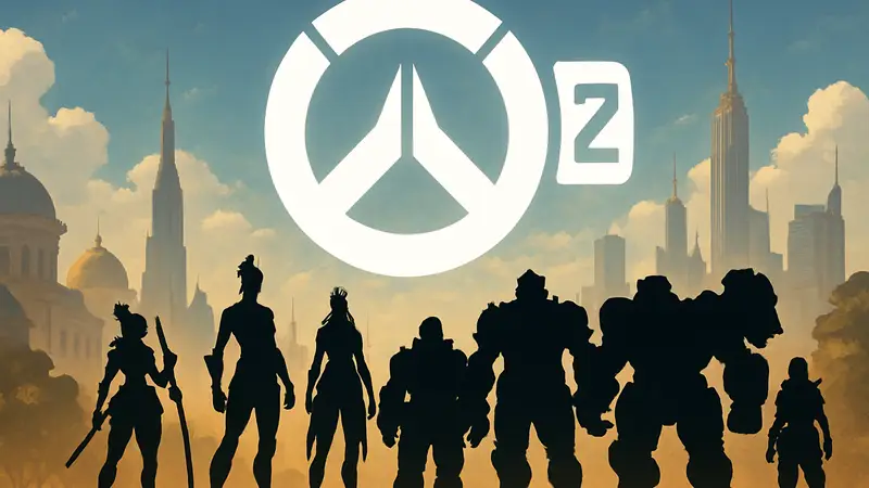 Логотип Overwatch 2 на фоне героев, символизирующий успех игры в феврале 2026 года.