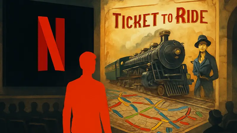 Логотип Netflix и настольная игра Ticket to Ride, символизирующие экранизацию.