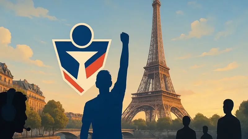 Логотип Esports World Cup на фоне Эйфелевой башни в Париже, символ киберспорта
