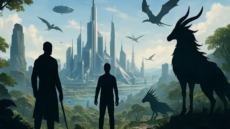 Самые ожидаемые open-world игры 2026 года: арт с футуристическим городом и фэнтезийными существами.