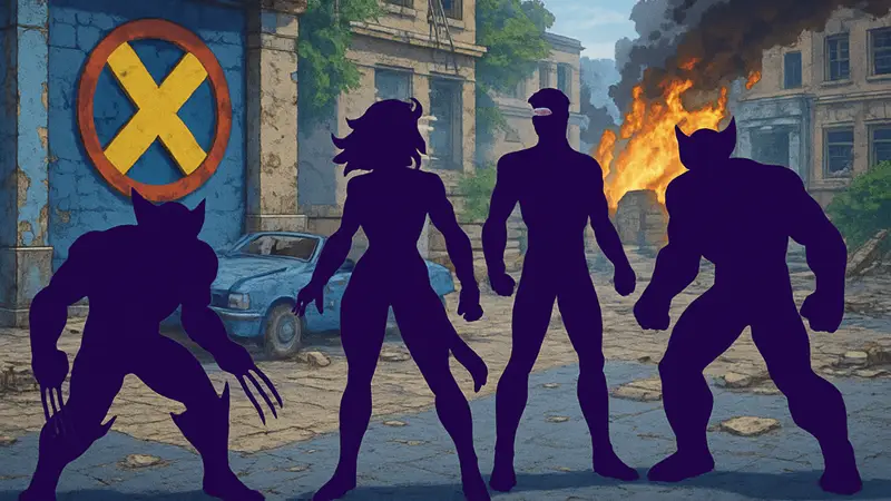 Скриншот из игры Konami X-Men Arcade с изображением команды Людей Икс