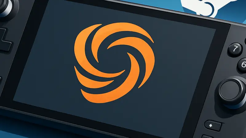 Логотип Nexus Mods Vortex на фоне Steam Deck, символизирующий поддержку модов на портативной консоли