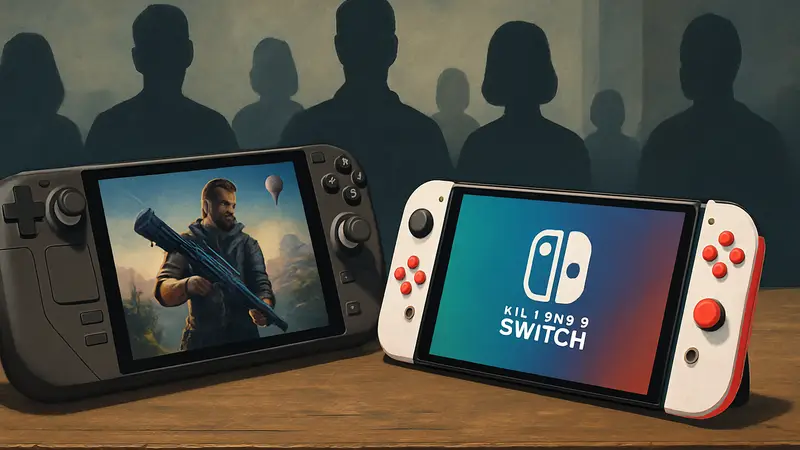 Портативные консоли Steam Deck OLED и Nintendo Switch 2 лежат рядом для сравнения