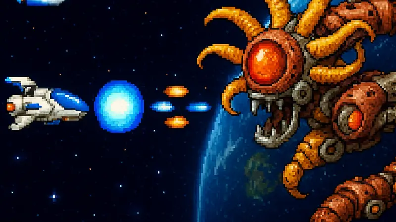 Скриншот из игры R-Type Dimensions III, космический шутер с ретро-графикой