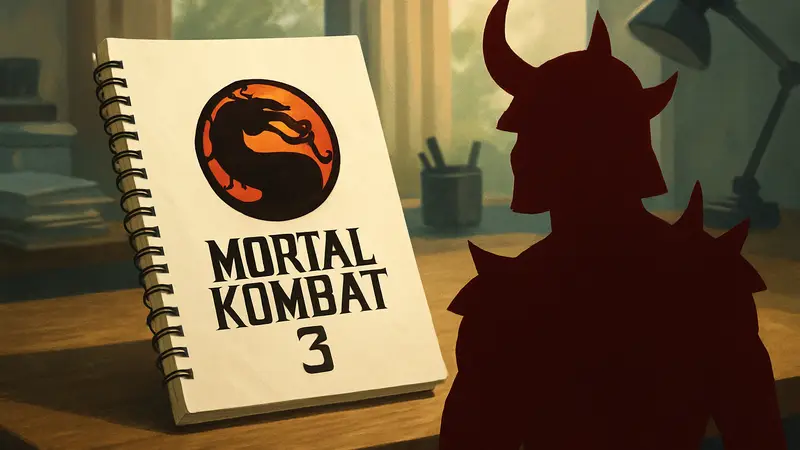 Обложка сценария фильма Mortal Kombat 3 с намёком на Шао Кана. Ключевые слова: Mortal Kombat 3 фильм, сценарий.