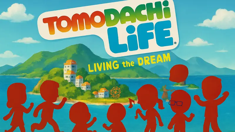 Обложка игры Tomodachi Life: Living the Dream с персонажами на фоне.