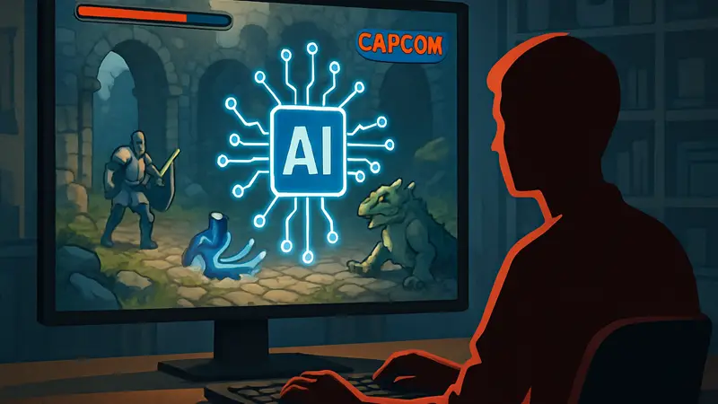 ИИ-алгоритмы генерируют игровые элементы на экране монитора, символизируя использование ИИ в разработке игр.