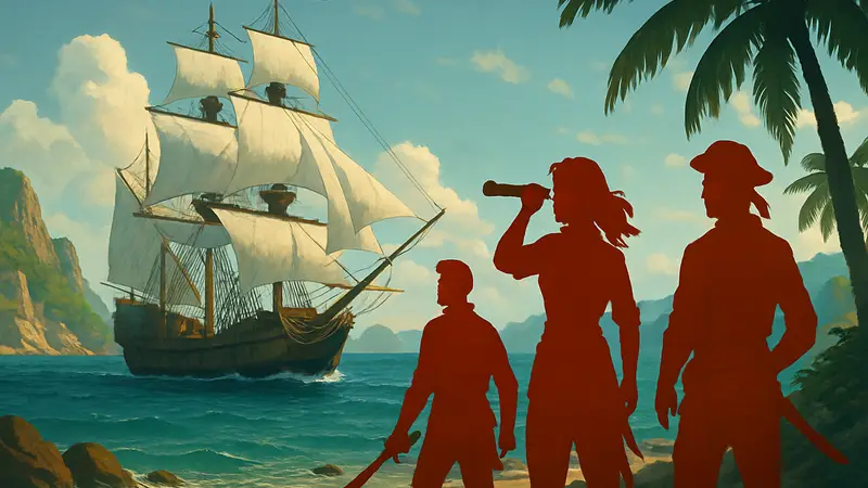 Обложка игры Windrose с пиратским кораблем и персонажами, морской пейзаж.