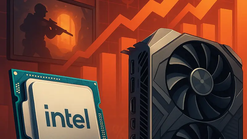 Компоненты игрового ПК, процессор Intel и видеокарта, на фоне растущих цен и сложностей.