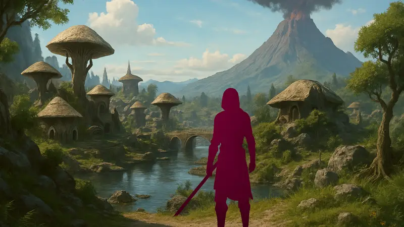 Скриншот или концепт-арт мода Skywind, демонстрирующий Вварденфелл на движке Skyrim.