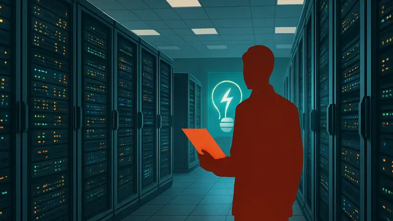 Дата-центр с серверами, символизирующий энергопотребление