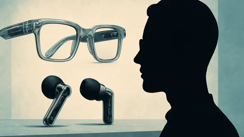 Умные очки и наушники Nothing с поддержкой искусственного интеллекта на минималистичном фоне