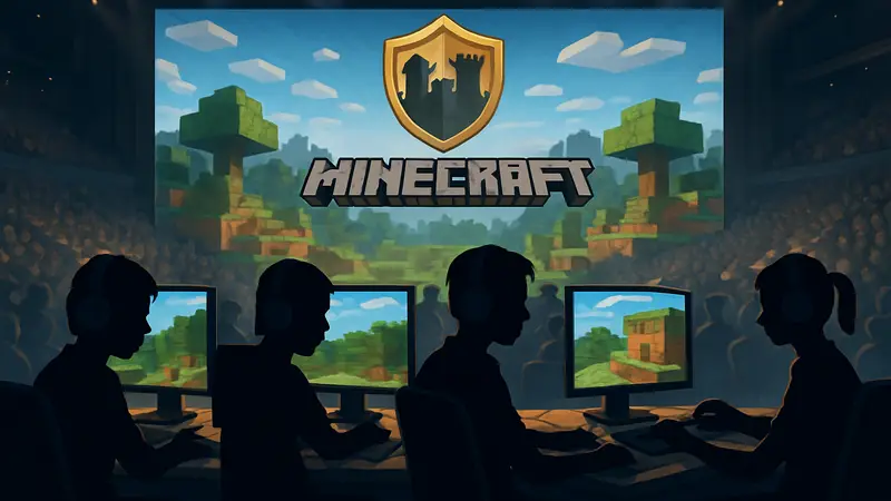 Дети играют в Minecraft на киберспортивном турнире, логотип Battle of the Boroughs