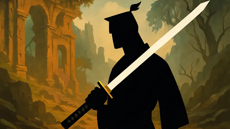 Меч Самурая Джека на фоне персонажа или сцены из мультсериала Cartoon Network
