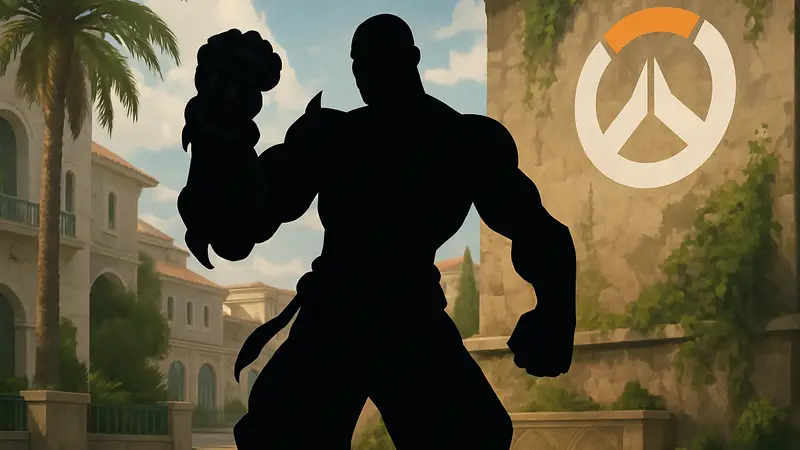 Герой Думфист из Overwatch, стоящий в боевой позе, символизирующий его возвращение.
