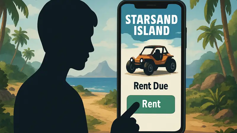 Скриншот экрана оплаты аренды транспорта в игре Starsand Island с интерфейсом приложения.