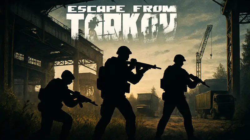 Логотип Escape From Tarkov на фоне игрового процесса
