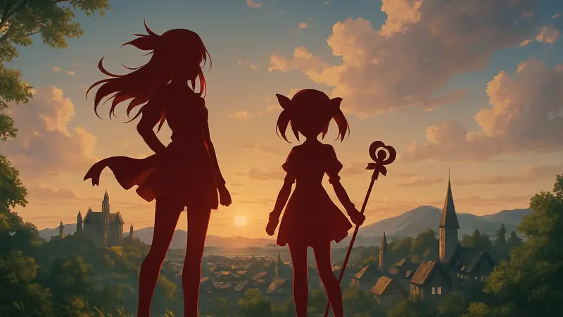Тизер-арт аниме Fate/kaleid liner Prisma Illya Finale с главными героинями, анонсирующий дату выхода в 2027 году.