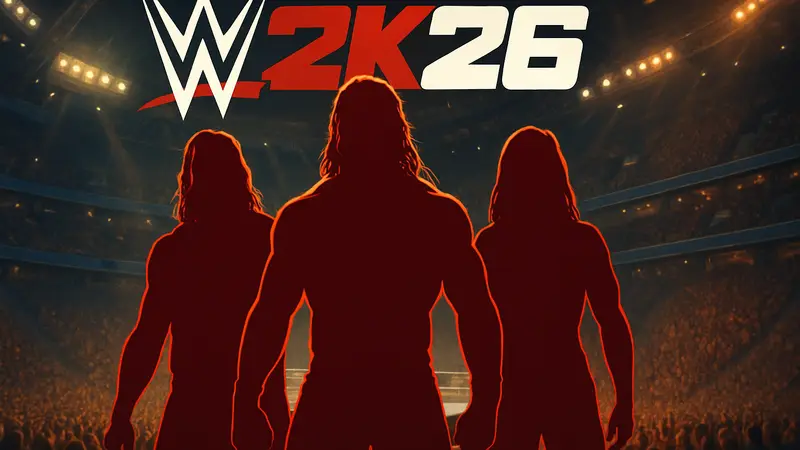 Обложка игры WWE 2K26 с известными рестлерами, анонсирующая даты релиза и раннего доступа.