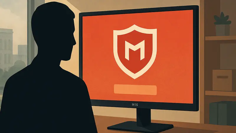 Монитор LG, экран с рекламой McAfee, символизирующий автоматическую установку рекламного ПО.