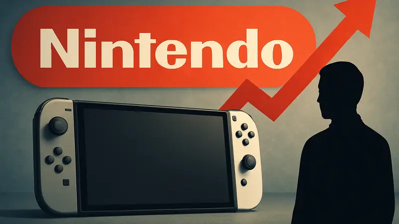 Предполагаемый дизайн Nintendo Switch 2 на фоне логотипа Nintendo, символизирующий повышение цены