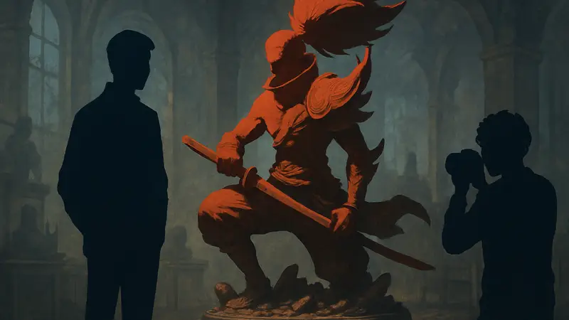 Изображение прототипа или концепта новой детализированной статуи Ясуо из League of Legends от Jimei Palace.